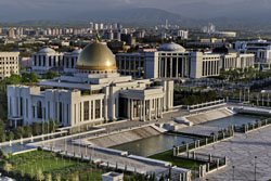 Ashkhabad, also Ashgabat, Turkmenistan aerial photo of the president palace.